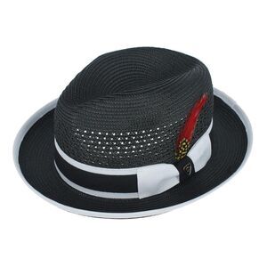 Richman Brothers Men's Polybraid Fedora Hat with Grossgrain Ribbon and Feather